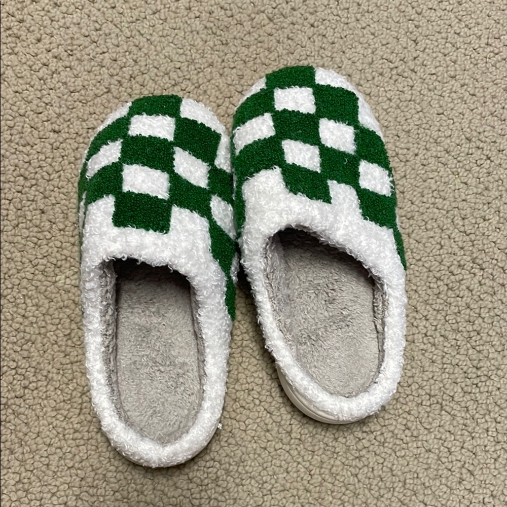 Cozy Green and White Kids Slippers